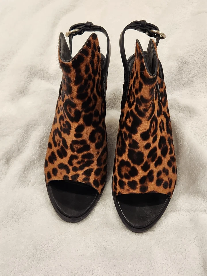 RAG & BONE Wyatt Open Toe Brown Beige Cowhide Leopard Sandals Sz 39.5 - Image 3 of 4