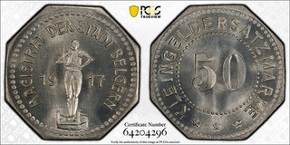 1917 Germany Belgern Funck 33.6 50 Pfennig PCGS MS67