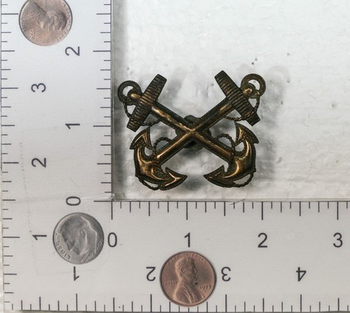 Insigne chapeau adjudant marine américaine WWII argent sterling ancres plaquées or 10 carats - Photo 7 sur 7