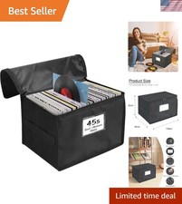 Durable Vinyl Record Storage Box with Lid  Handles   Fits 60 7-Inch Albums