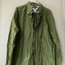 Tommy Hilfiger Men  s Button Down Shirt XL Dark Green Long Sleeve 100 Cotton