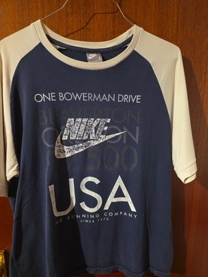 T-Shirt Nike One Bowerman Drive USA Baumwolle L blau/beige