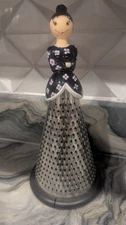 Whimsical Lady Cone Grater – Ceramic Floral Handle – Stainless Steel Dress-Skirt