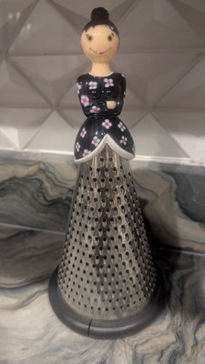 Whimsical Lady Cone Grater   Ceramic Floral Handle   Stainless Steel Dress-Skirt