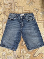 Zara Kids Blue Bermuda Denim Shorts Size 13/14 Adjustable Waist