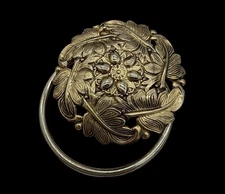 Vintage Germany Large  Scarf Clip- Gold-Tone Floral & Leaf Design