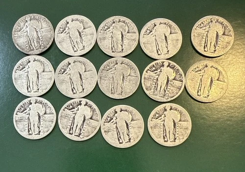 Standing Liberty Quarters Lot of 14 90% Silver No Dates EJ11