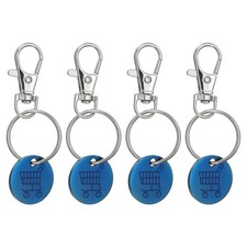4Pcs, Shopping Trolley Token Key Ring Round Label Keychain Blue