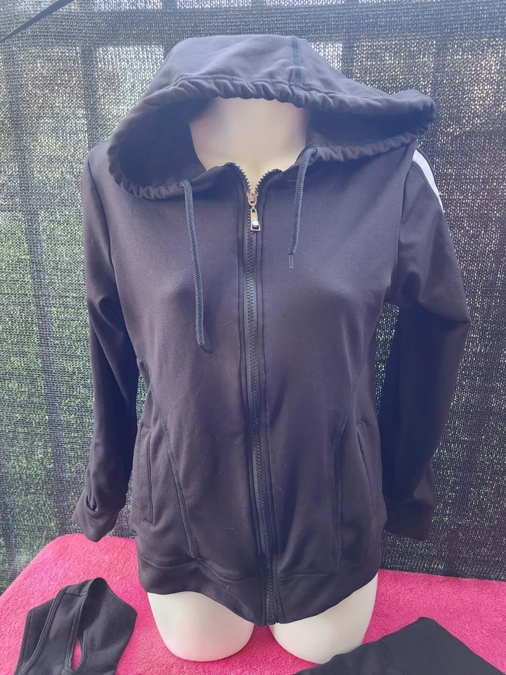 Conjunto Leggings Suéter y Top Básico Para Mujer 3 Piezas Rayas Negras Gimnasio Talla Pequeña Foto 4 de 4