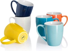 Sweese Porcelain Mugs - 12 Ounce for Coffee, Tea, Mocha and Mulled Drinks - Set 