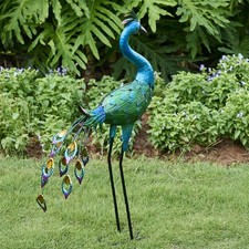 Large Metal Peacock Statue - 34" Yard Art for Garden, Patio, and Lawn Decor