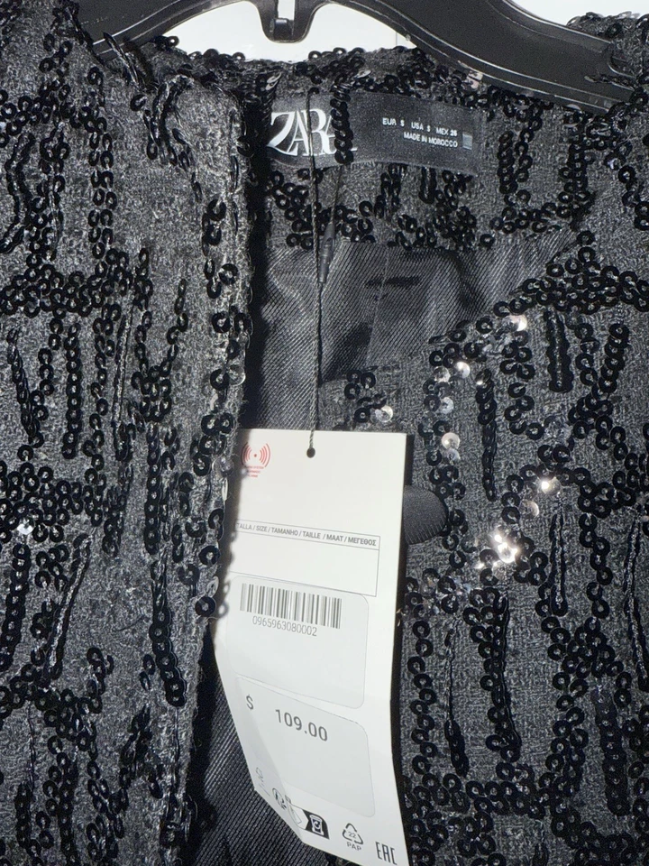 Chaqueta Zara Manga Larga Lentejuelas Punteadas Negra Talla S Nueva Con Etiquetas Foto 2 de 4