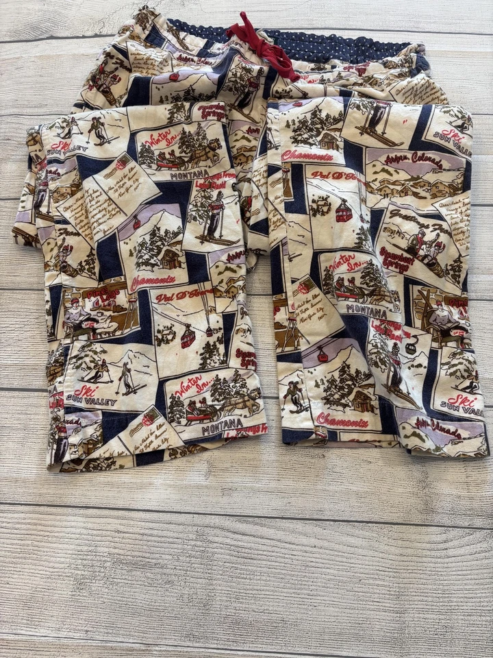 Pantalones de pijama J.Crew para mujer pequeños multicolor estampado de estación de esquí algodón salón dormir Foto 4 de 4