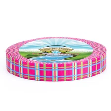 Country Brook Design® 1 Inch Spring Pink Plaid Polyester Webbing, 50 Yards