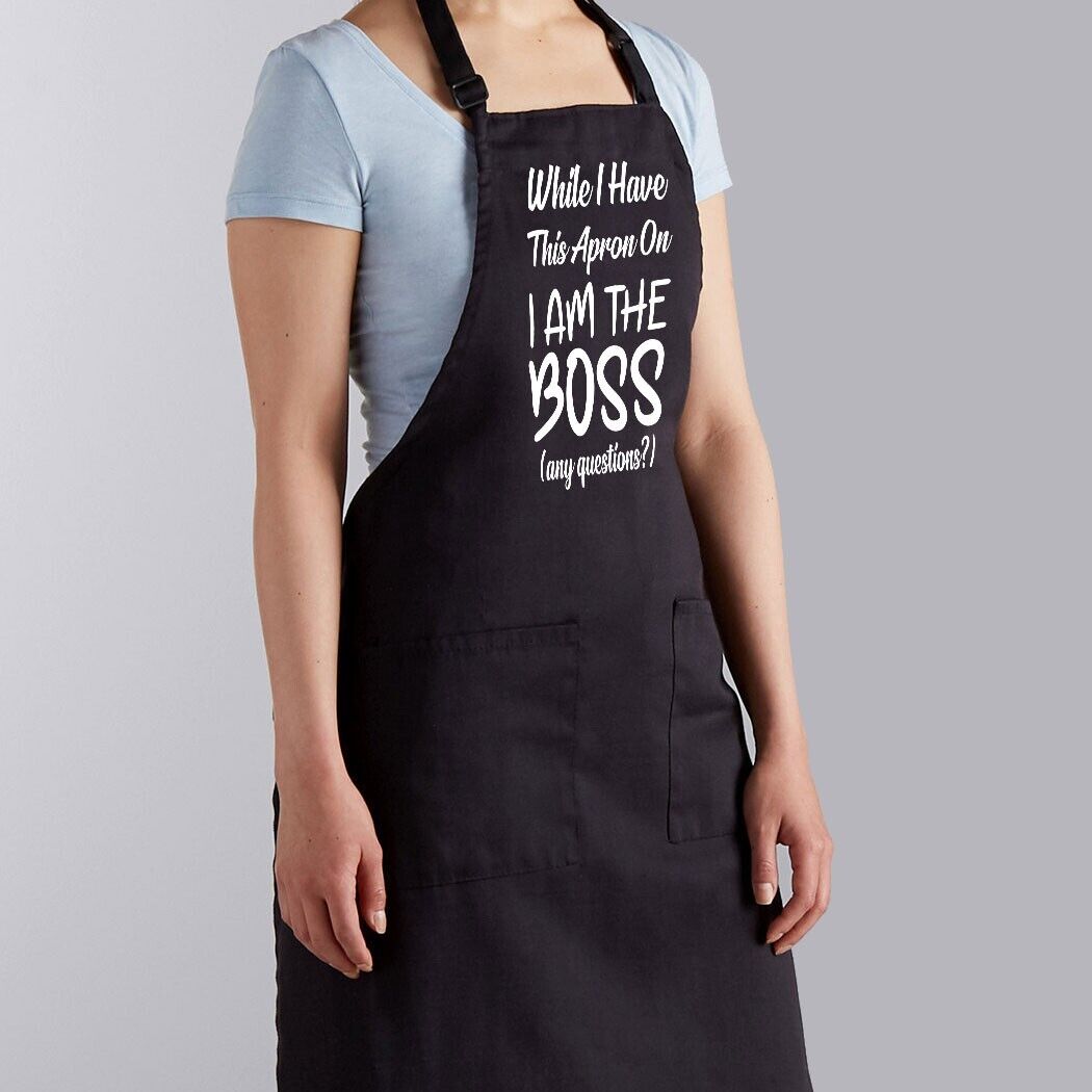 Funny White Apron I'm the Boss Novelty Kitchen Aprons 