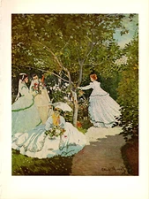 1960 Vintage CLAUDE  MONET "WOMEN IN THE GARDEN" COLOR offset Lithograph Print