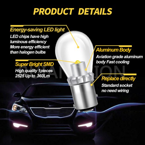 2Pcs 1157 BAY15D P21/5w White Led for Car Brake Light Stop Tail Lamp Bulb 6V-24V - Picture 3 of 10