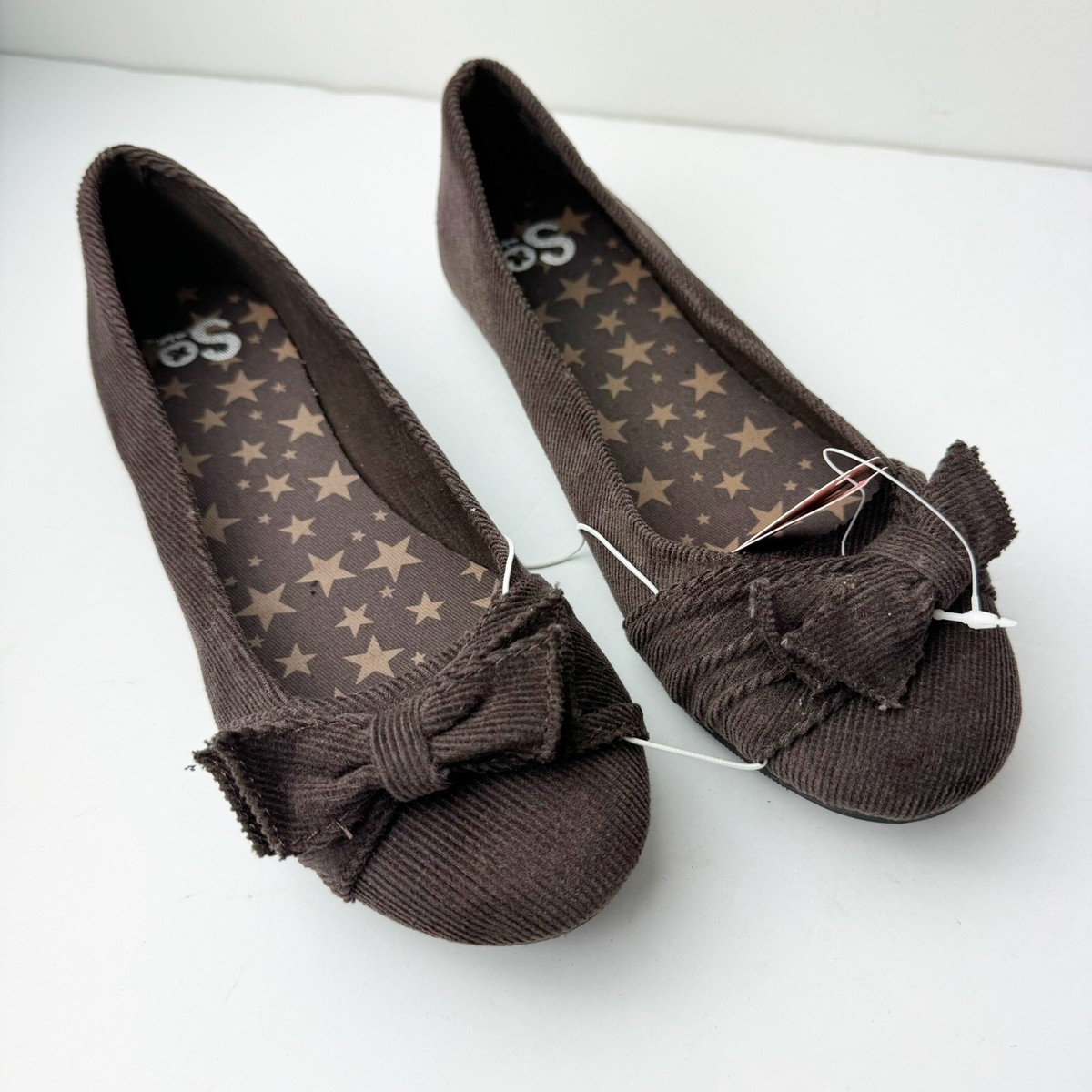 SO Dark Brown Corduroy Bow Flats Women's Juniors Size 6.5