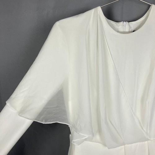 Tuta Annah Hariri bianca overlay chiffon gamba larga taglia 2 modesto palazzo LEGGI - Foto 4 di 12