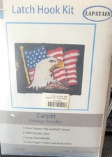 Vintage Latch Hook Carpet Kit 20" x 15" Bald Eagle American Flag New