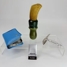 Vintage Gillette Safety Razor Set With Ill-Mo Special Shaving Brush Blade & Case