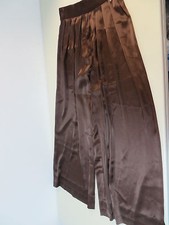 Cache pleats all around - palazzo wide leg dress pants 10 dark brown w.sheen