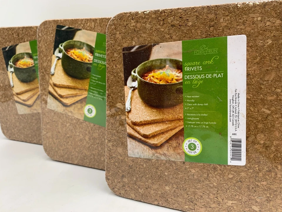Remaches Fox Run Cuadrados Corcho Resistentes al Calor 7"x7" Marrón Tres S/3 #4022V Foto 2 de 4