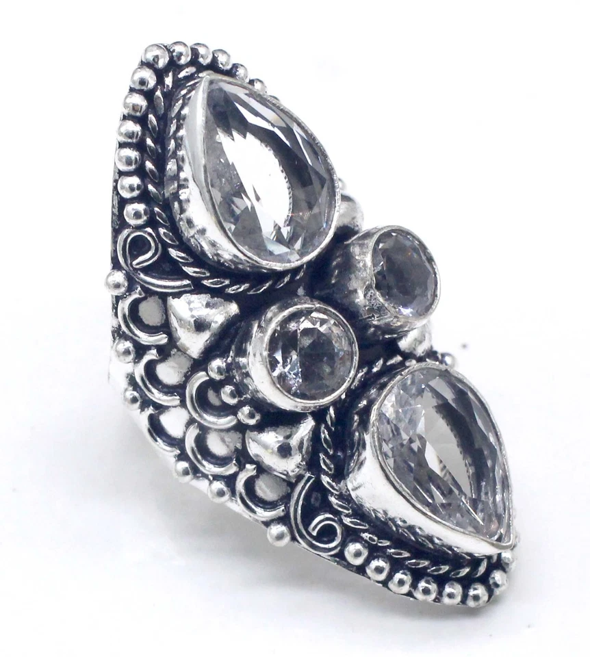 Белый топаз ручной работы 925 пробы заявление кольцо матери день подарок - Изображение 2 из 4