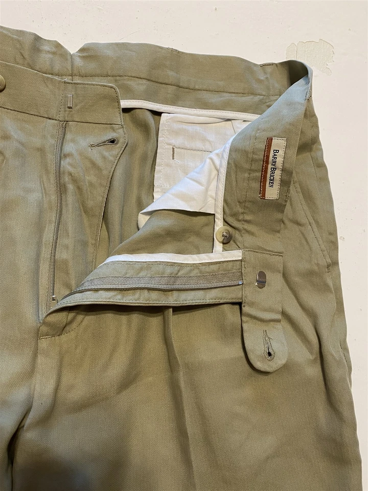 Pantalón de Colección Barry Bricken 38 x 34 Beige 100% Tencel Espiga Plisado Puños Foto 2 de 4