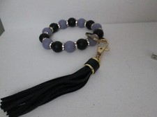 BLACK PURPLE BRACELET KEYCHAIN W/TASSEL