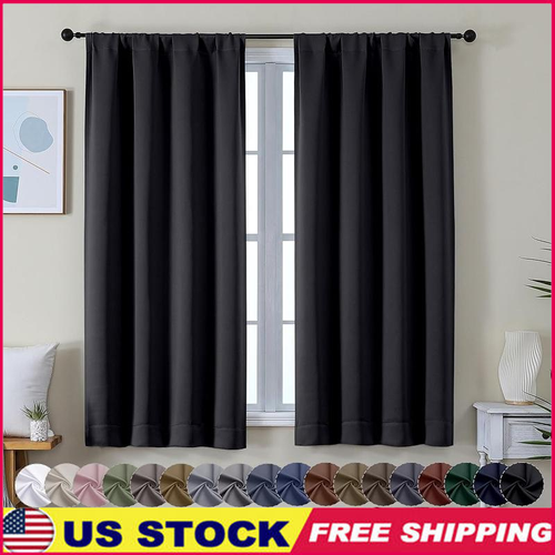 Blackout Curtains Bedroom Solid Thermal Insulated Energy Saving Rod Pocket