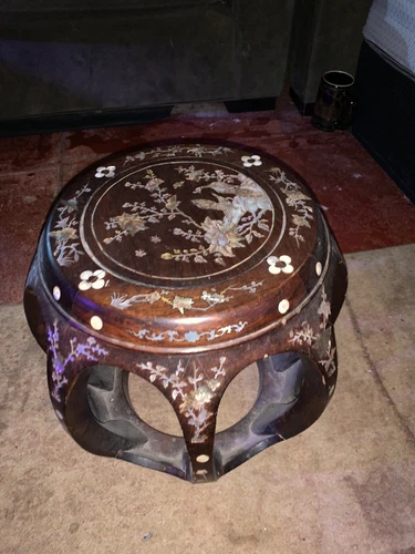 Chinese Antique Handcrafted Mother Of Pearl Inlay Garden Stool