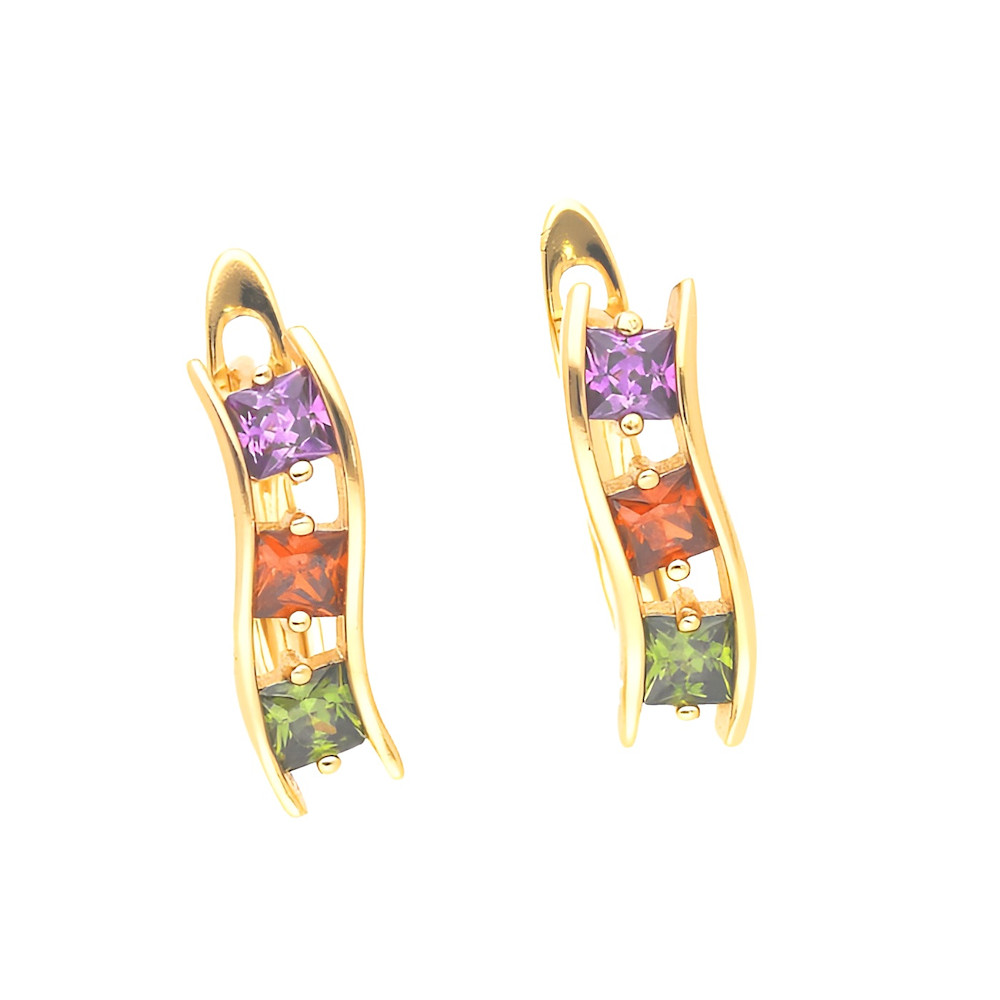 Dormeuses femme Vague multicolore plaqué or jaune boucles d'oreilles chic