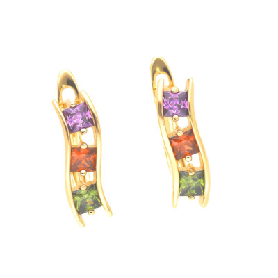Boucles D'oreilles Dormeuses Vague Multicolore - Plaqué Or Jaune 750 Avec Zircon