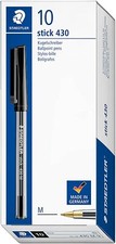 Staedtler Stick Ballpoint Pens Black Ink Medium 430M Pack of 10