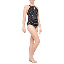 Jantzen Black Polka Dot High Neck 1-Piece Swimsuit 92 NWT Size 14