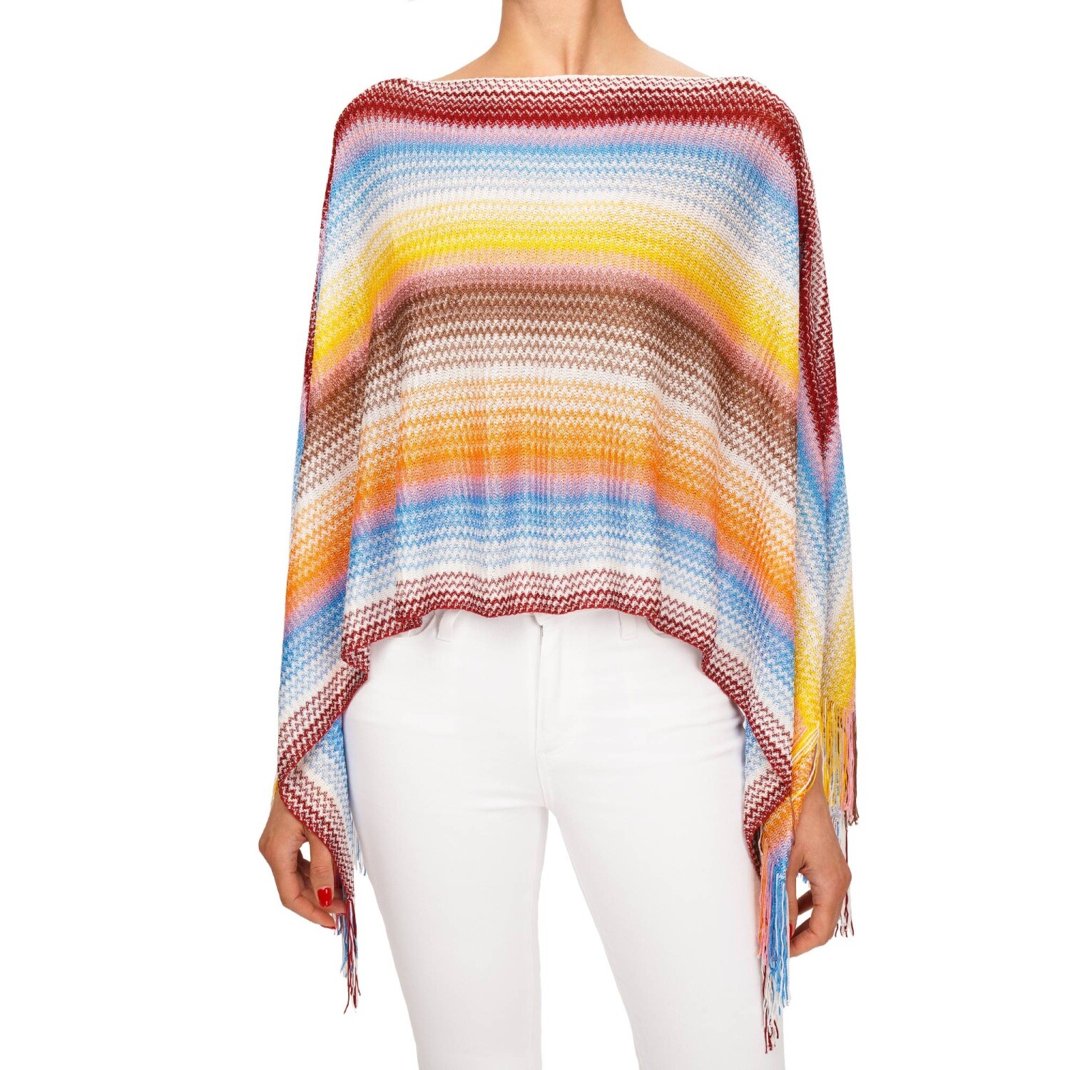 MISSONI Большой зигзагообразный тканый шарф-пончо Платок Синий Оранжевый Белый Красный 12538 34790₽