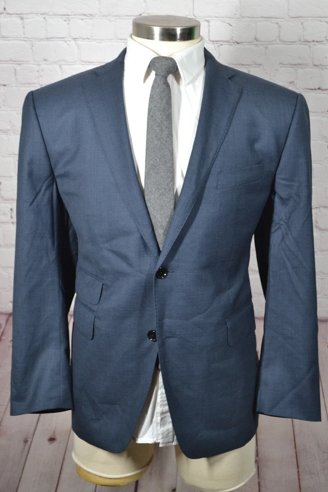 INDOCHINO Mens Blue BESPOKE Custom Flat Front 2 Piece Suit 43S Jacket 42W Pants - Image 2 of 4