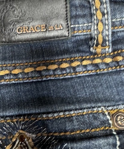 Grace In LA Pants Women's Sz 33 Bootcut Jeans Low Rise Embellished Pockets - Picture 15 of 16