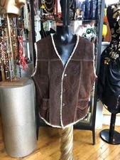 Vintage Southwest Brown Suede and Fleece Vest with Burnished Western Designs