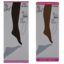    2 Pair BLACK  COFFEE Knee High Pantyhose Doble Layer Band Premium Comfort