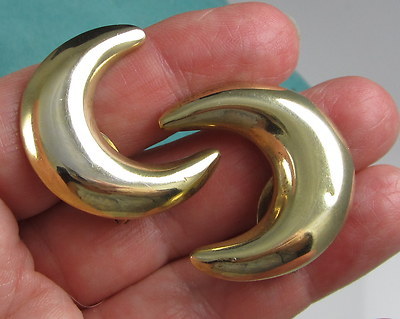 Elegant Vintage Large Crescent Moon Sterling Silver Clip On Pat. 154859 Earrings