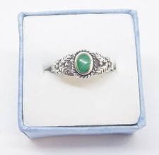 Bezel set Malachite .925 Sterling Silver Double Leaf Ring ... R161