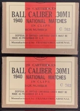 FRANKFORD ARSENAL CAL. .30 1940 NATIONAL MATCHES NEW REPLICA 20 ROUND AMMO BOXES