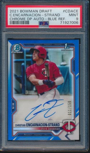PSA 9 CHRISTIAN ENCARNACION-STRAND AUTO 2021 Bowman Chrome Blue Refractor Mint