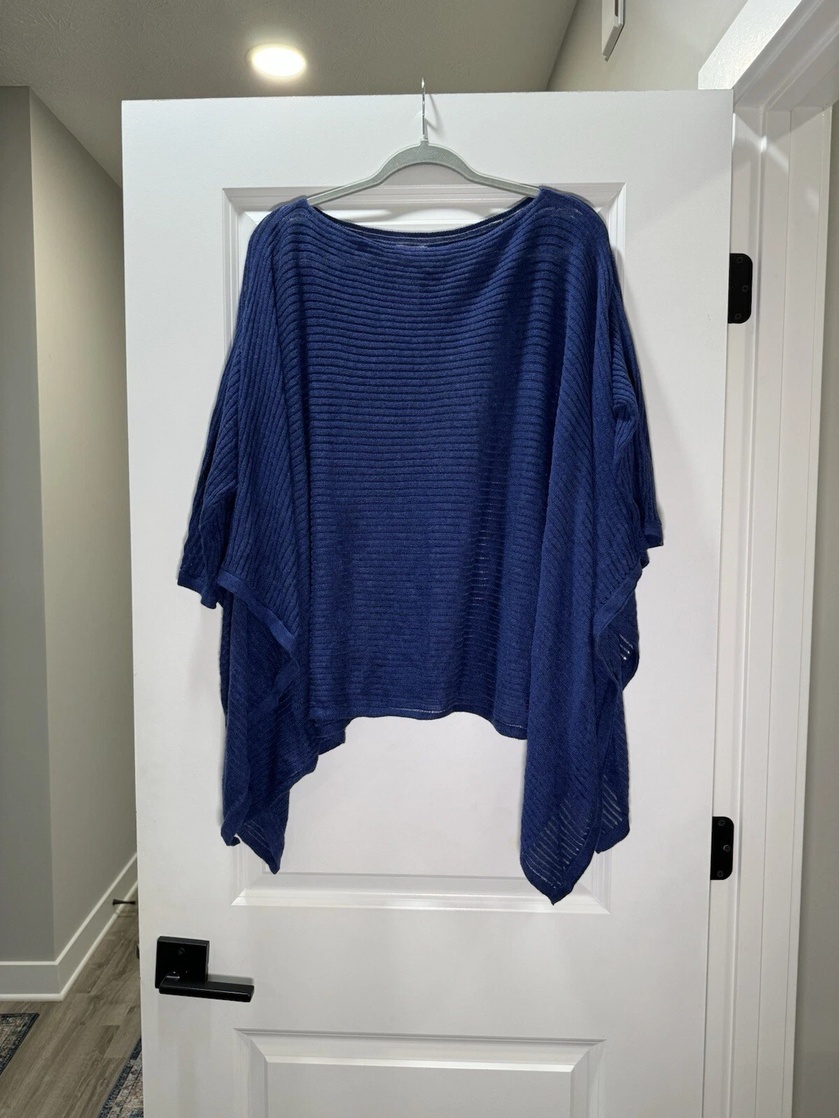 Chicos Sweater Women Size 2 / Large Blue Poncho Knit Classic Casual Fall Sweater