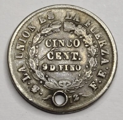 Rare Monnaie Argent, 5 Centavos 1872 - BOLIVIA (2) - Photo 1/2