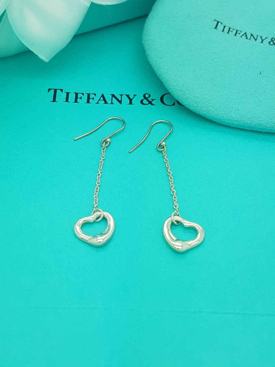 Tiffany & Co. Silver Elsa Peretti Open Heart Drop Dangle Earrings