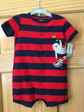 NWT Carter's Sloth Baby Boy Romper Stripe Red Navy  many sizes
