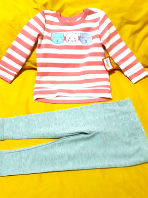 Girl's Striped Cat Face Bodysuit 3pcs.Set Size 12 Months